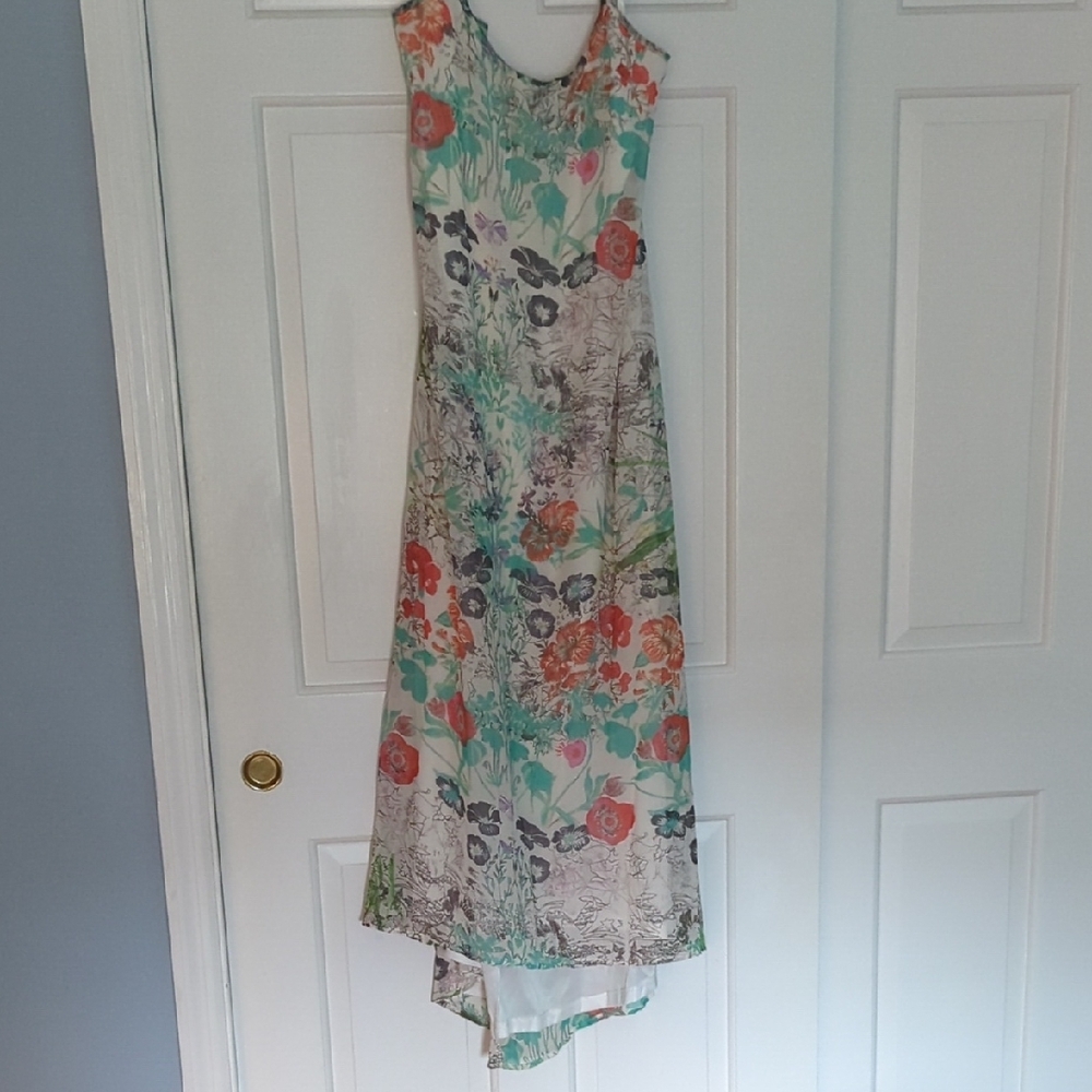 Sunny Girl Green and Pink Asymmetrical High-Low Sundress